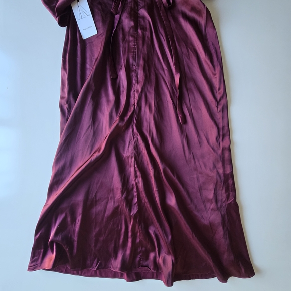 Wear Your Love Burgundy Satin Style Asymmetrical Sleeve Midi Dress Formal - Picture 7 of 15